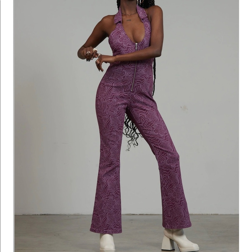milk it roxy flared halter jumpsuit from ragged priest
